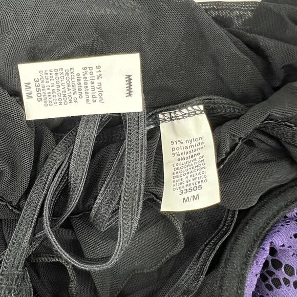 Babydoll Lingerie Set Sheer Black Purple Lace Matching G String Panty Medium - Picture 2 of 5